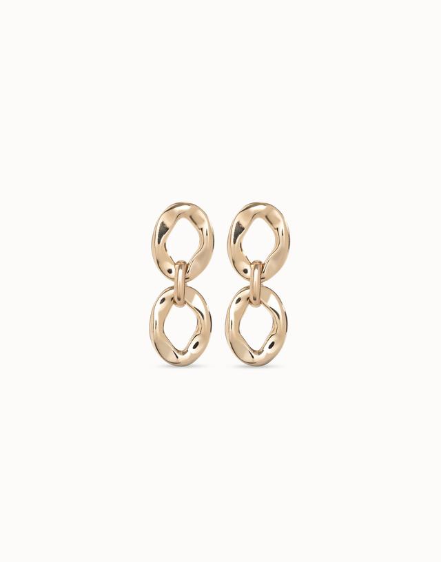 Pendientes bañados en oro 18K con 2 eslabones unidos por una anilla
