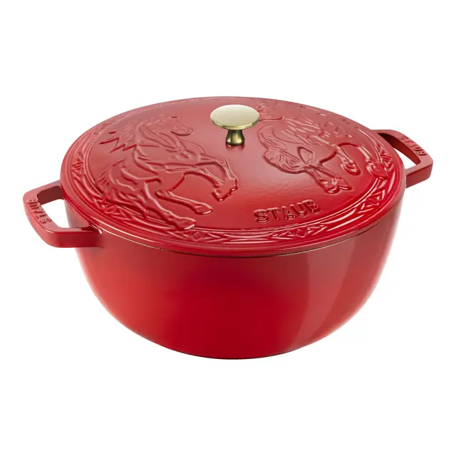 Staub La Cocotte 5.25 qt, Essential French Oven with Horse Lid, cherry