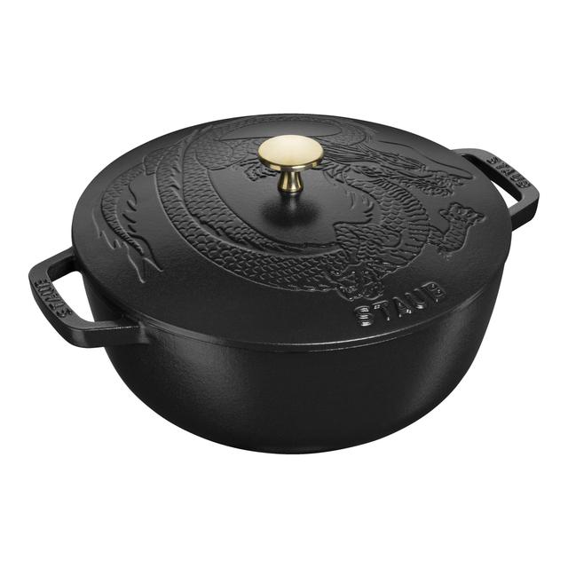 Staub Cast Iron 3.75 qt, Essential French Oven with Dragon Lid , black matte