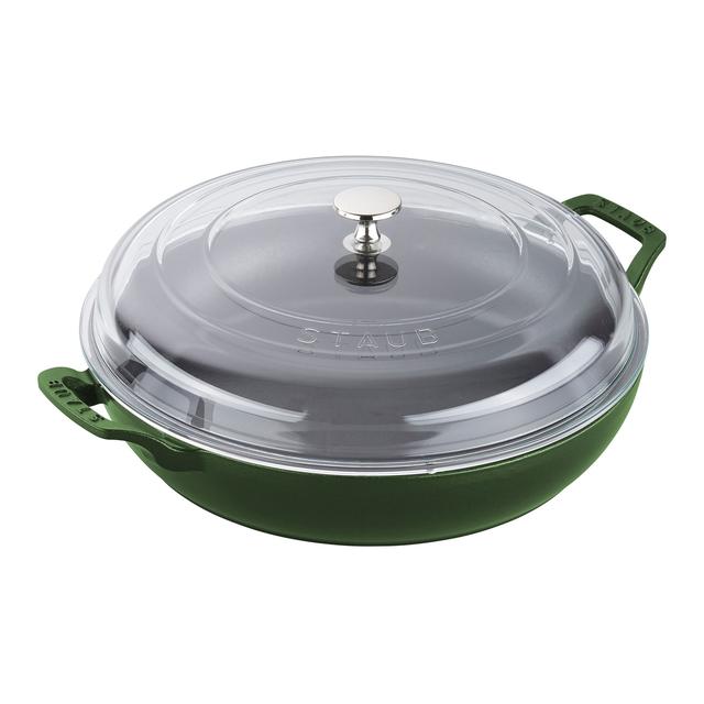 Staub Cast Iron 3.5 qt, Braiser With Glass Lid, Basil - Factory Second